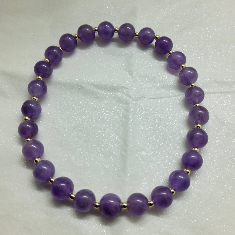 Amethyst  & 14k Gold Plated Stretch Bracelet Last One